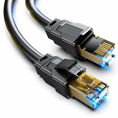 Picture of Cat8 Ethernet Cable, 6ft High Speed 26AWG Cat8 LAN Network Cable, 2000Mhz, 40Gbps, Gold Plated RJ45 Connector, in Wall, Outdoor, UV Resistant, Weatherproof Rated for Router, Modem, Gaming