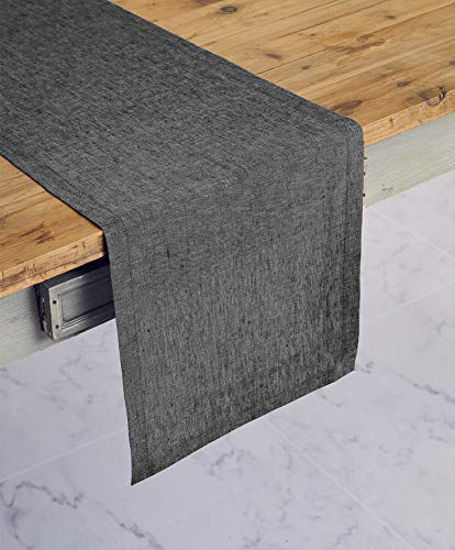 Picture of Solino Home 100% Pure Linen Table Runner - 14 x 108 Inch Athena, Handcrafted from European Flax, Natural Fabric Runner - Charcoal Grey