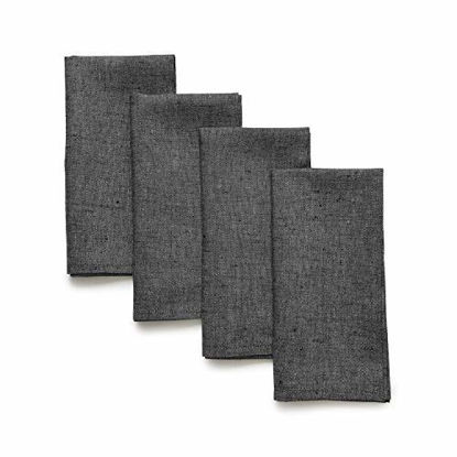 Picture of Solino Home 100% Pure Linen Dinner Napkins - 20 x 20 Inch Charcoal Grey, Set of 4 Linen Napkins, Athena - European Flax, Soft & Handcrafted with Mitered Corners