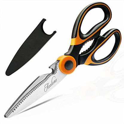 Picture of Kitchen Shears, Acelone Premium Heavy Duty Shears Ultra Sharp Stainless Steel Multi-function Kitchen Scissors for Chicken/Poultry/Fish/Meat/Vegetables/Herbs/BBQ (Orange black)