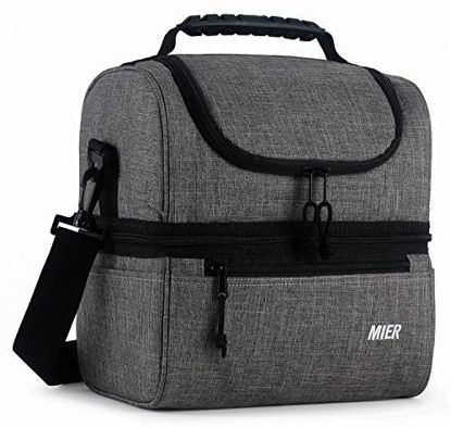 Picture of MIER Adult Lunch Box Insulated Lunch Bag Large Cooler Tote Bag for Men, Women, Double Deck Cooler (Grey, Large)