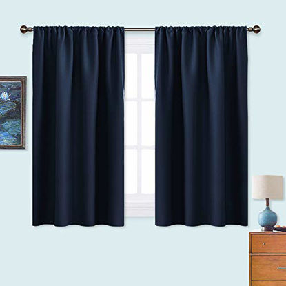 Picture of NICETOWN Curtains Blackout Draperies - Home Fashion Thermal Insulated Solid Drape Panels for Kid's Room, Privacy Window Dressing (Navy, 1 Pair, 42 inches x 45-Inch)