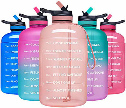 Picture of ADOLPH Large Half Gallon Motivational Water Bottle with 2 Lids (Chug and Straw), Leakproof BPA Free Tritan Sports Water Jug with Time Marker to Ensure You Drink Enough Water Throughout The Day-Pink2