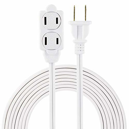 Picture of GE 12 Ft Extension Cord, 3 Outlet Power Strip, 2 Prong, 16 Gauge, Twist-to-Close Safety Outlet Covers, Indoor Rated, Perfect for Home, Office or Kitchen, UL Listed, White, 51954