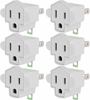 Picture of 3 Prong to 2 Prong Polarized Grounding Adapter Wall Outlet Converter, JACKYLED 3-Prong Adapter Converter Fireproof Material 200 Resistant Heavy Duty for Household, Electrical, Indoor Use Only, 6 Pack