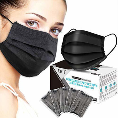 Picture of Black Disposable Face Mask, Face Mask for Man for Women, Breathable & Comfortable, 3- Ply, with Elastic Ear Loop (50 Pcs), Black