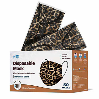 Picture of WeCare Disposable Face Mask Individually Wrapped - 50 Pack, Leopard Print Masks - 3 Ply
