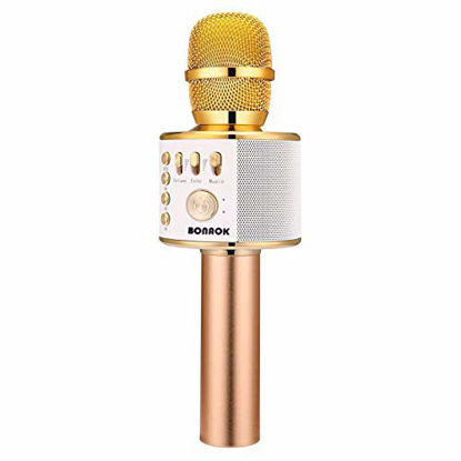 Picture of BONAOK Wireless Bluetooth Karaoke Microphone,3-in-1 Portable Handheld Karaoke Mic Speaker Machine Birthday Home Party for Android/iPhone/PC or All Smartphone (Q37 Gold)