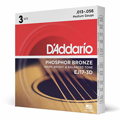 Picture of DAddario EJ17 Phosphor Bronze Acoustic Guitar Strings, Medium (3 Pack) - Corrosion-Resistant Phosphor Bronze, Offers a Warm, Bright and Well-Balanced Acoustic Tone and Comfortable Playability