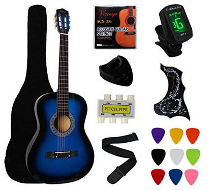 Picture of YMC 38" Blue Beginner Acoustic Guitar Starter Package Student Guitar with Gig Bag,Strap, 3 Thickness 9 Picks,2 Pickguards,Pick Holder, Extra Strings, Electronic Tuner -Blue