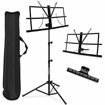 Picture of Music Stand, Kasonic 2 in 1 Dual-Use Folding Sheet Music Stand & Desktop Book Stand, Portable and Lightweight with Music Sheet Clip Holder & Carrying Bag Suitable for Instrumental Performance