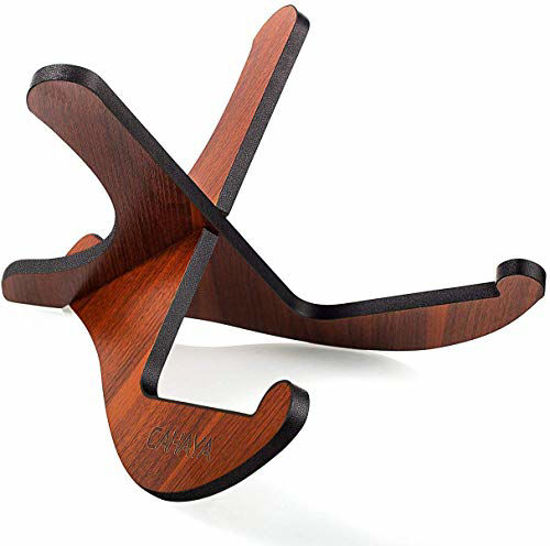 Picture of CAHAYA Guitar Stand Universal Wooden Guitar Stand Thicken Plywood X-Frame Style Portable String Instrument Holder with Soft Leather Edges for Acoustic Classical Bass Guitars