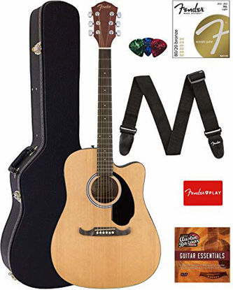 Picture of Fender FA-125CE Dreadnought Cutaway Acoustic-Electric Guitar - Natural Bundle with Hard Case, Strap, Strings, Picks, Fender Play Online Lessons, and Austin Bazaar Instructional DVD