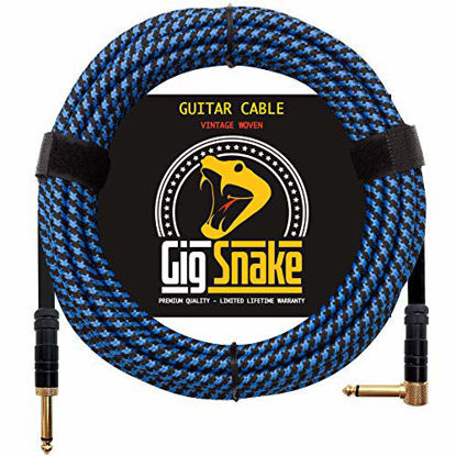 Picture of Guitar Cable 20 ft - 1/4 Inch Right Angle Blue Instrument Cable - Professional Quality Electric Guitar Cord and Amp Cable - Low Noise Bass and Guitar Cables - Reliable Cords for a Clean Clear Tone
