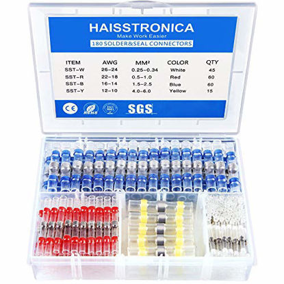 Picture of Haisstronica 180PCS Solder Seal Wire Connectors-Waterproof Solder Wire Connectors kit-Heat Shrink Butt Connectors for Marine,Watercraft,Electrical,Electronics,Aircraft,Boat,Truck,Stereo,Joint
