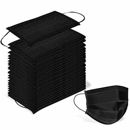 Picture of Wecolor 100 Pcs Disposable 3 Ply Earloop Face Masks, Suitable for Home, School, Office and Outdoors (Black)