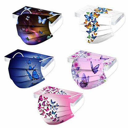 Picture of 50PC Disposable Face Masks For Adults Women Men With Designs Cute Butterfly Print Face Masks Full Face Cover Protections (F)