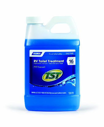 Picture of Camco 41506 TST Clean Scent RV Toilet Treatment, Formaldehyde Free, Breaks Down Waste And Tissue, Septic Tank Safe, Treats up to 16 - 40 Gallon Holding Tanks (64 Ounce Bottle) TST Blue