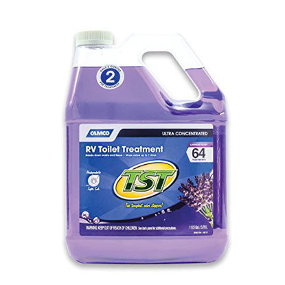 Picture of Camco TST Ultra-Concentrate Lavender Scent RV Toilet Treatment, Formaldehyde Free, Breaks Down Waste And Tissue, Septic Tank Safe, Treats up to 32 - 40 Gallon Holding Tanks (128 Ounce Bottle) - 41557