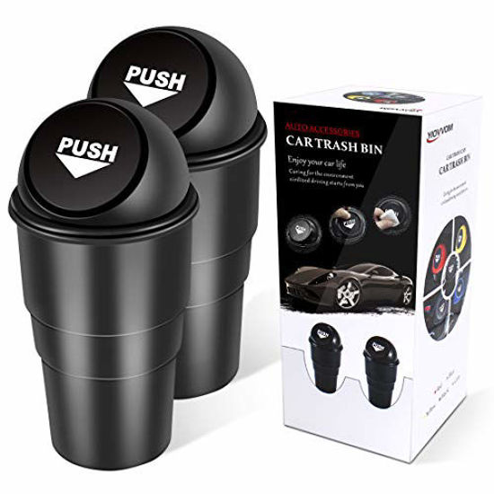 Picture of YIOVVOM Vehicle Automotive Cup Holder Garbage Can Small Mini Trash Bin Car Trash Garbage Can for Car Office Home (2Black, 1)