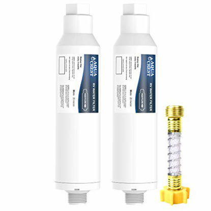 Picture of AQUA CREST RV Inline Water Filter with Hose Protector, Reduces Chlorine, Bad Taste&Odor for RVs and Marines, Drinking & Washing Filter with 1 Flexible Hose Protector