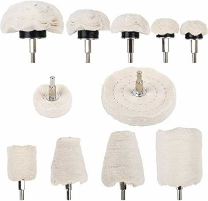 Picture of Benavvy 11Pcs Buffing Wheel for Drill, Polishing Wheel Kit with 1/4 inches Hex Shafts for Manifold/Aluminum/Stainless Steel/Chrome