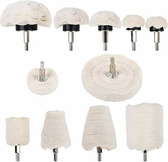 Picture of Benavvy 11Pcs Buffing Wheel for Drill, Polishing Wheel Kit with 1/4 inches Hex Shafts for Manifold/Aluminum/Stainless Steel/Chrome