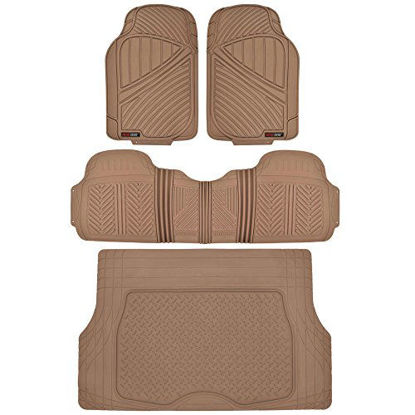 Picture of Motor Trend FlexTough Performance All Weather Rubber Car Floor Mats with Cargo Liner - Full Set Front & Rear Odorless Floor Mats for Cars Truck SUV, BPA-Free Automotive Floor Mats (Beige)