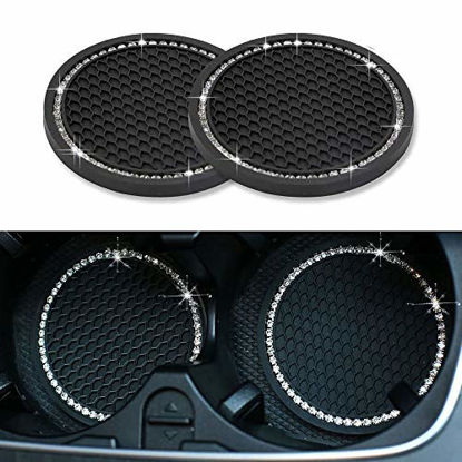 Picture of SUNACCL Universal Vehicle Bling Travel Auto Cup Holder Insert Coasters,2.75 Inch Crystal Rhinestone Car Interior Accessories Durable Anti Slip Silicone Car Coasters (Pack of 2)
