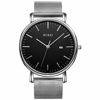 Picture of BUREI Men's Fashion Minimalist Wrist Watch Analog Date with Stainless Steel Mesh Band (Black Silver)