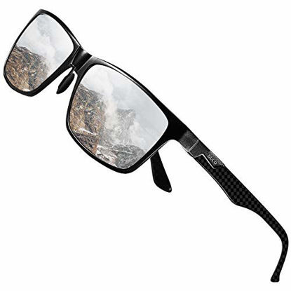 Picture of DUCO Men's Luxury Carbon Fiber Temple Polarized Sunglasses for Men Sports UV400 DC8206 (Black Frame Silver Lens)