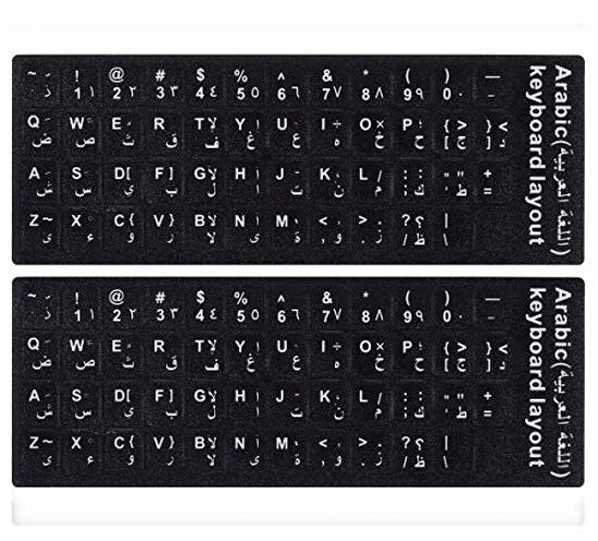 Picture of 2PCS Pack Arabic Keyboard Stickers, Arabic Keyboard Replacement Stickers Black Background with White Letters for Computer Laptop Notebook Desktop (Arabic)