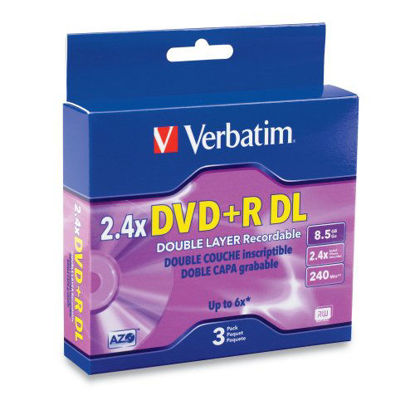 Picture of Verbatim 8.5 GB 2.4X Double Layer Recordable Disc DVD+R DL, 3-Disc Jewel Cases 95014
