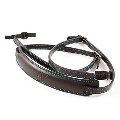 Picture of 4V Design Lusso Tuscany Leather Slim Handmade Leather Camera Strap w/Universal Fit Kit, Black/Cyan (2SP01BVV0930)