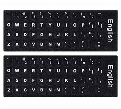 Picture of (2PCS Pack) PC Keyboard Stickers, Universal English Keyboard Stickers Black Background with White Large Lettering for Computer Laptop(English)
