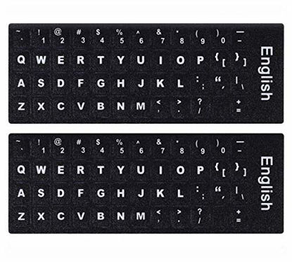 Picture of (2PCS Pack) PC Keyboard Stickers, Universal English Keyboard Stickers Black Background with White Large Lettering for Computer Laptop(English)