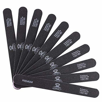 Picture of MAKARTT Nail Files 100 180 Grit for Poly Nail Extension Gel Acrylic Nails Files Double Sided Black Washable 10 Nail File Set Manicure Tools F-01