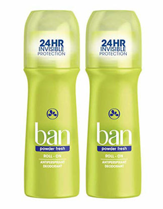 Picture of Ban Powder Fresh 24-hour Invisible Antiperspirant, Roll-on Deodorant for Women and Men, Underarm Wetness Protection, with Odor-fighting Ingredients, 3.5oz, 2-pack