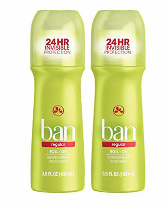 Picture of Ban Regular Scent 24-hour Invisible Antiperspirant, Roll-on Deodorant for Women and Men, Underarm Wetness Protection, with Odor-fighting Ingredients, 3.5oz, 2-pack