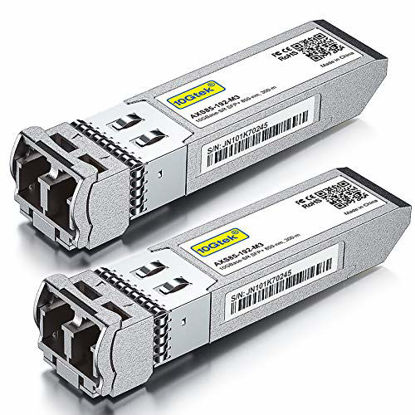 Picture of 10GBase-SR SFP+ Transceiver, 10G 850nm MMF, up to 300 Meters, Compatible with Cisco SFP-10G-SR, Meraki MA-SFP-10GB-SR, Ubiquiti UF-MM-10G, Mikrotik, Netgear and More, Pack of 2