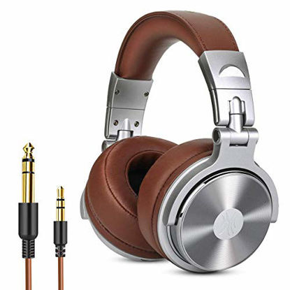Picture of Over Ear Headphone, Wired Premium Stereo Sound Headsets with 50mm Driver, Foldable Comfortable Headphones with Protein Earmuffs and Shareport for Recording Monitoring Podcast PC TV- with Mic (Silver)