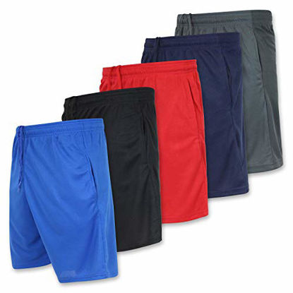 Picture of 5 Pack: Big Boys Youth Clothing Knit Mesh Active Athletic Performance Basketball Soccer Lacrosse Tennis Exercise Summer Gym Golf Running Teen Shorts -Set 1- S (6/7)