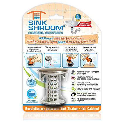 Picture of SinkShroom Revolutionary Bathroom Sink Drain Protector Hair Catcher, Strainer, Snare, Nickel Edition
