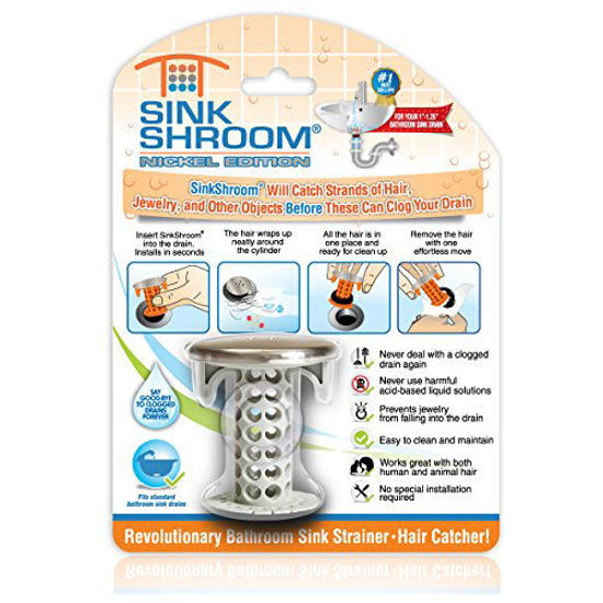 Picture of SinkShroom Revolutionary Bathroom Sink Drain Protector Hair Catcher, Strainer, Snare, Nickel Edition