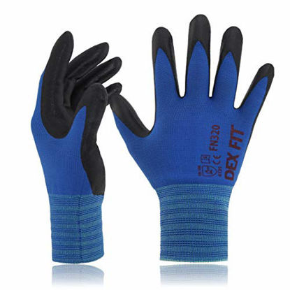 Picture of DEX FIT Gardening Work Gloves FN320, 3D Comfort Stretch Fit, Power Grip, Thin Lightweight, Durable Foam Nitrile Coating, Machine Washable, Blue X-Large 3 Pairs