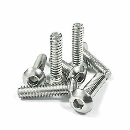 Picture of 1/4-20 x 1-1/2" Button Head Socket Cap Bolts Screws, 304 Stainless Steel 18-8, Allen Hex Drive, Bright Finish, Fully Machine Thread, 100 pcs by Eastlo Fastener