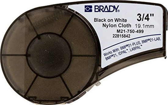 Picture of Brady Authentic (M21-750-499) Multi-Purpose Nylon Label for General Identification, Wire Marking, and Laboratory Labeling, Black on White material - Designed for BMP21-PLUS and BMP21-LAB Label Printers, .75" Width, 16' Length