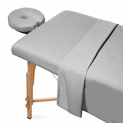 Picture of Saloniture 3-Piece Flannel Massage Table Sheet Set - Soft Cotton Facial Bed Cover - Includes Flat and Fitted Sheets with Face Cradle Cover - Light Gray