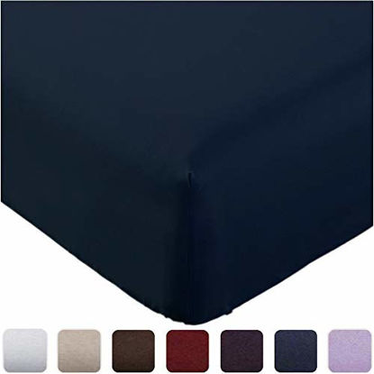 Picture of Mellanni Fitted Sheet Twin Royal-Blue - Brushed Microfiber 1800 Bedding - Wrinkle, Fade, Stain Resistant - Deep Pocket - 1 Single Fitted Sheet Only (Twin, Royal Blue)