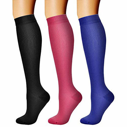 Picture of CHARMKING Compression Socks (3 Pairs) 15-20 mmHg is Best Athletic & Medical for Men & Women, Running, Flight, Travel, Nurses, Edema - Boost Performance, Blood Circulation & Recovery (L/XL,Assorted 06)